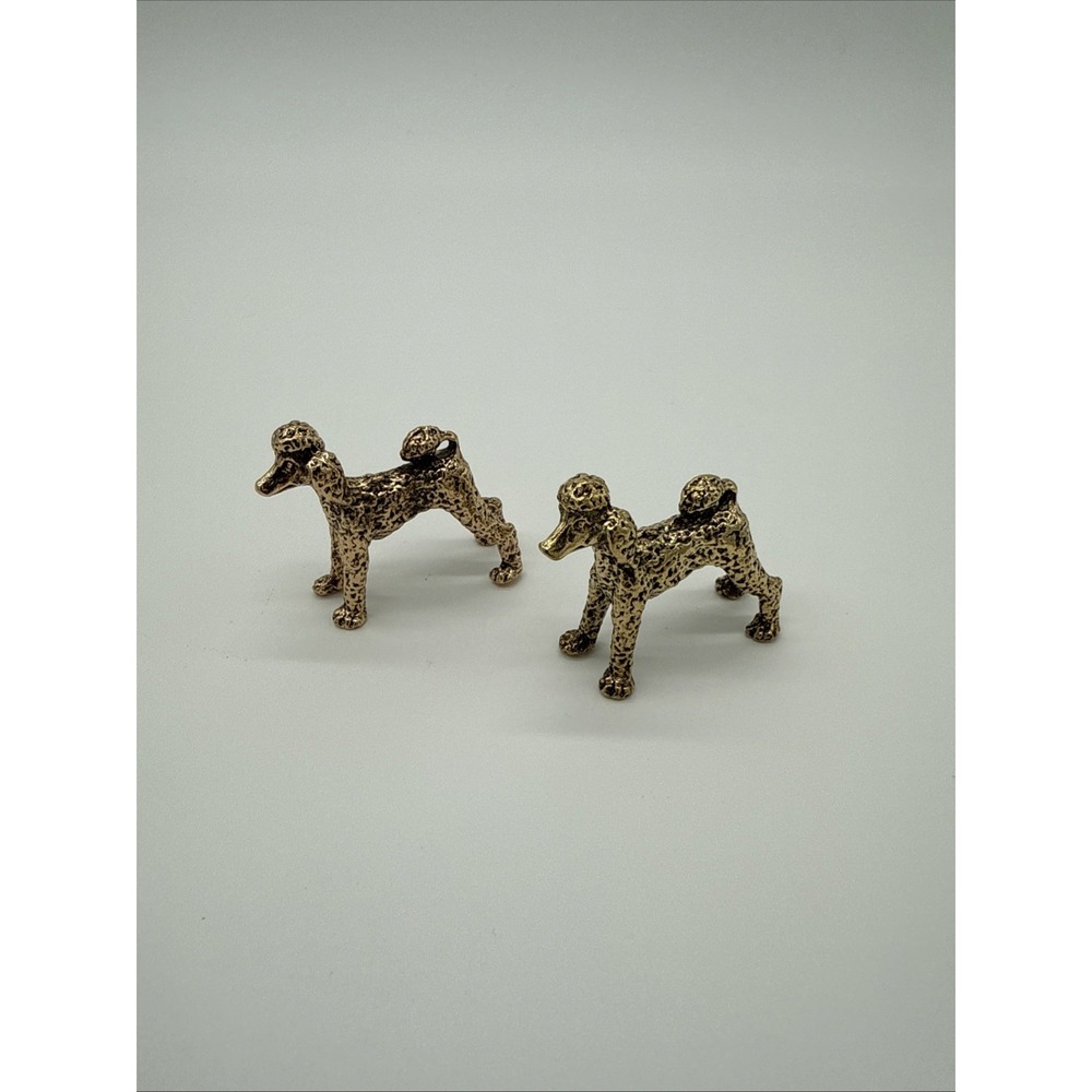 2 pcs Set Brass Poodle Dog Figurine, Miniature Antique Style Statue Desk Decor